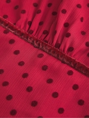 Flocked Polka Dot Chiffon Babydoll White Mini Dress - Image 4 of 4