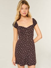 Hollister Brown Button Through Cap Sleeve Mini Dress - Imagen 1 de 3