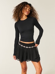 Hollister Chiffon Asymmetric Tiered Mini Brown Skirt - Image 1 of 4