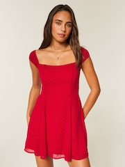 Hollister Rød flocket chiffon minikjole - Bilde 1 av 5