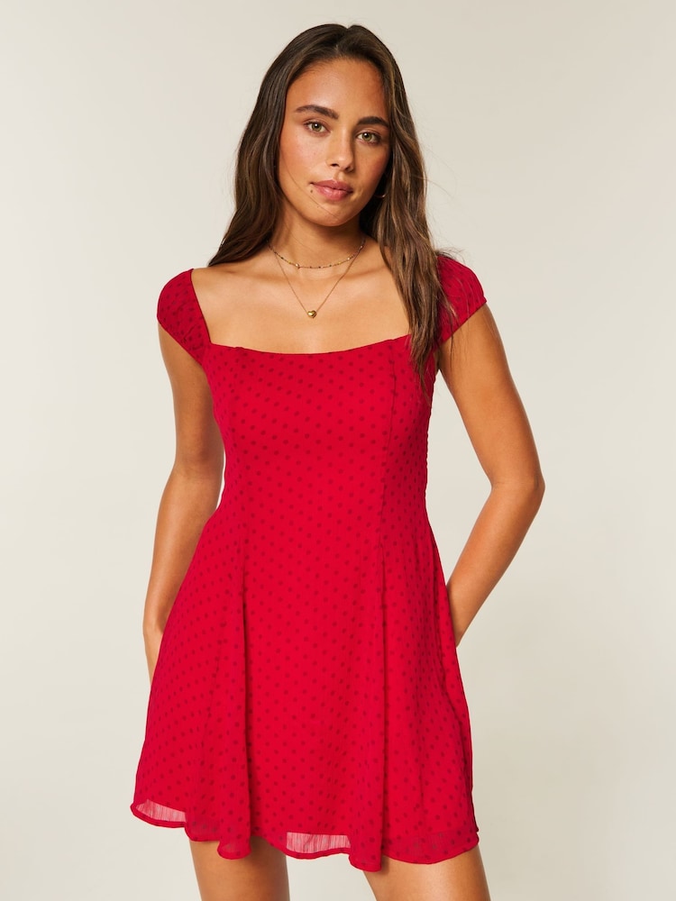 Hollister Rød flocket chiffon minikjole - Bilde 1 av 5