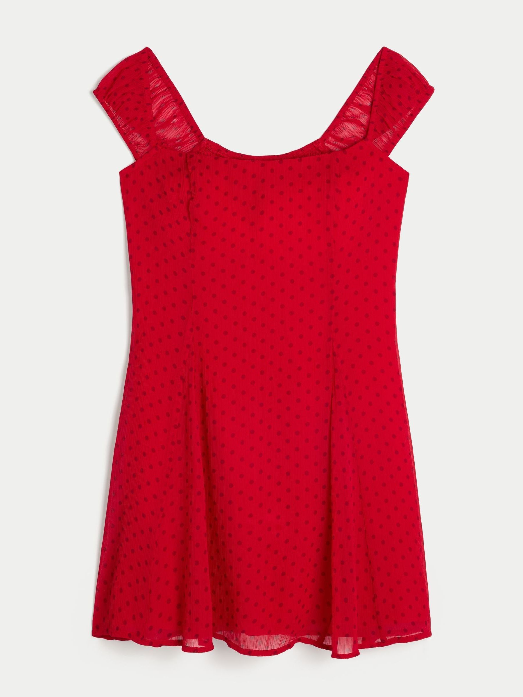 hollister chiffon dress Women's Chiffon Babydoll Mini Dress in Crimson Dot Size XXS from Hollister