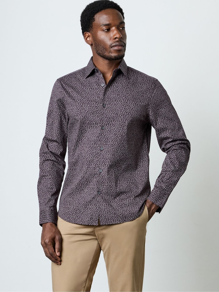 French Connection Red Cotton Floral Print Long Sleeve Button-Up Shirt - Image 1 of 1 French Connection Red Cotton Floral Print Long Sleeve Button-Up Shirt - Image 1 of 1