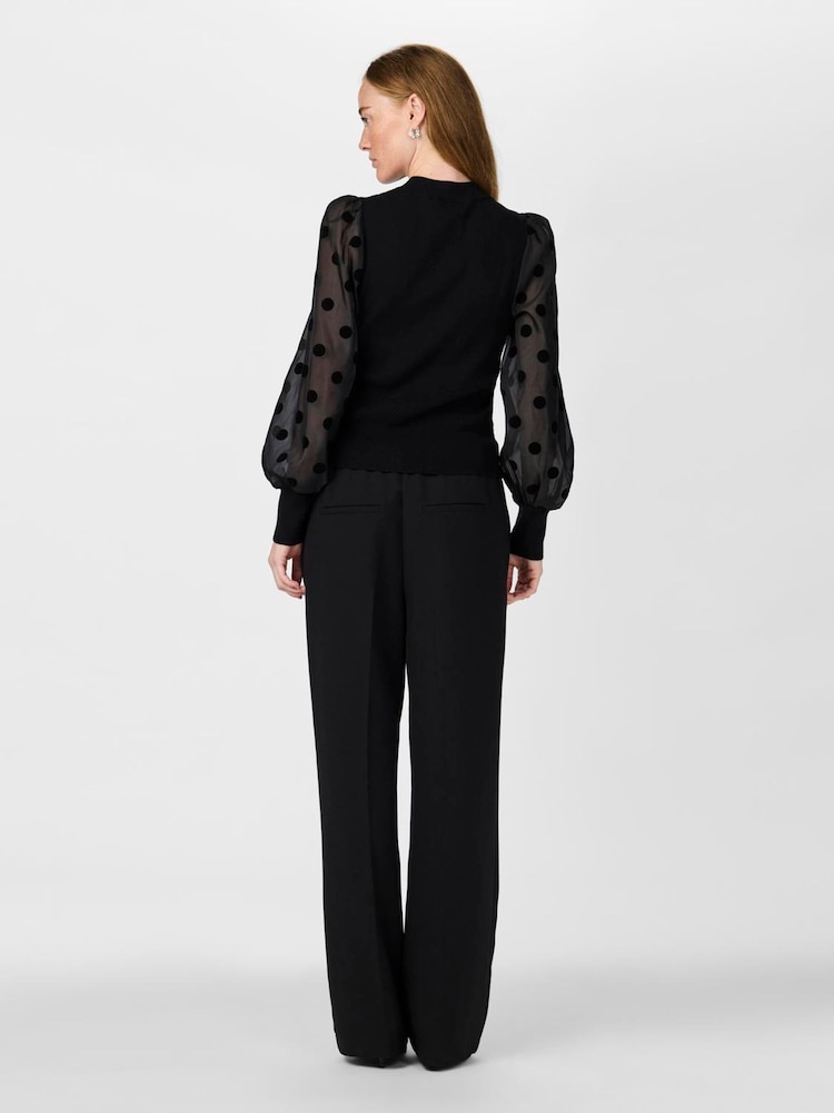 Y.A.S Polka Dot Mesh Sleeve Knitted Long Sleeve Black Top - Bild 2 von 5