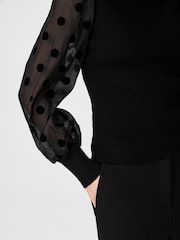 Y.A.S Polka Dot Mesh Sleeve Knitted Long Sleeve Black Top - Bild 3 von 5