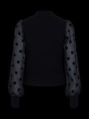 Y.A.S Polka Dot Mesh Sleeve Knitted Long Sleeve Black Top - Bild 5 von 5