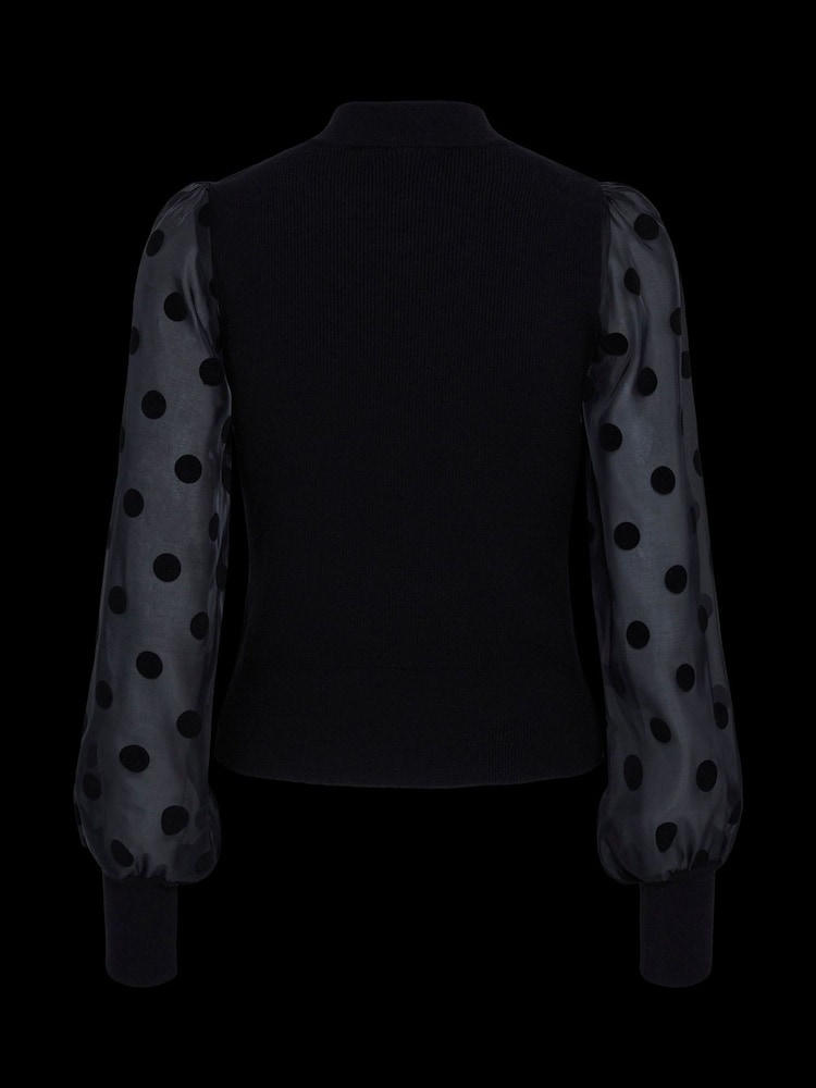 Y.A.S Polka Dot Mesh Sleeve Knitted Long Sleeve Black Top - Bild 5 von 5