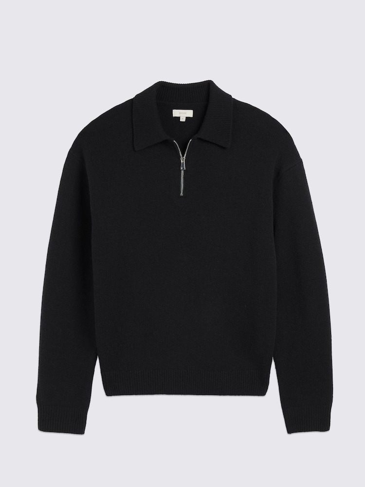 MOSS Black Relaxed Zip Polo - Image 4 of 4 MOSS Black Relaxed Zip Polo - Image 4 of 4