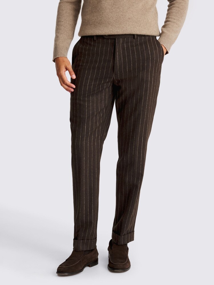 MOSS Brown Stripe Flannel Trousers - Image 1 of 4
