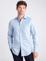 MOSS Slim Fit Blue Wide Stripe Non-Iron Shirt - Image 1 of 3