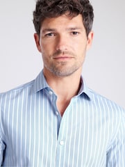 MOSS Slim Fit Blue Wide Stripe Non-Iron Shirt - Image 2 of 3