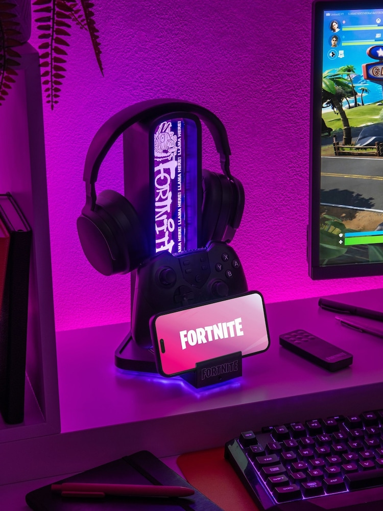 Fortnite Black Desk Headphone Stand With Light - Image 2 of 6 Fortnite Black Desk Headphone Stand With Light - Image 2 of 6