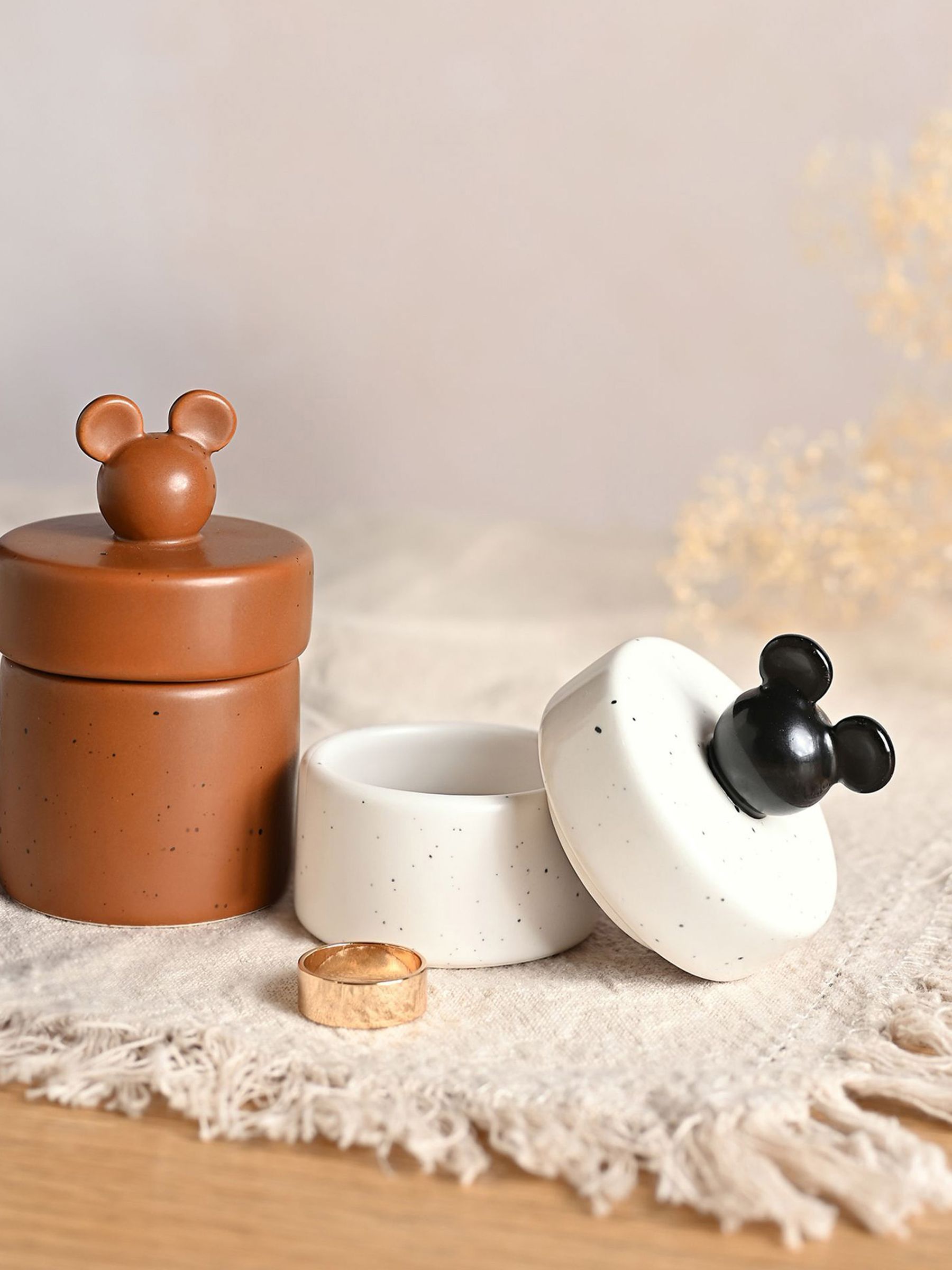 Disney Unisex Natural Widdop Mickey Shapes Set Of 2 Trinket Pots