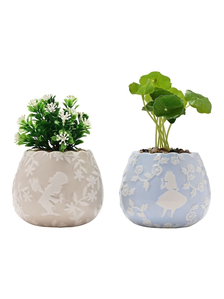 Widdop Set of 2 Blue Mini Disney Alice in Wonderland Planters with Faux Plants - Image 2 of 4 Widdop Set of 2 Blue Mini Disney Alice in Wonderland Planters with Faux Plants - Image 2 of 4