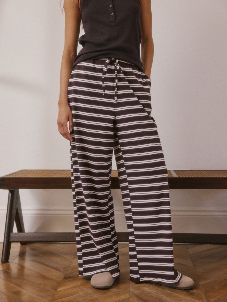 Blue/Brown Stripe Ribbed Pyjama Bottoms 2 Pack - Image 1 of 10