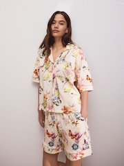 Cream Butterfly Jersey Button Through Short Set Pyjamas - Image 1 of 11