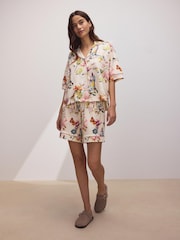 Cream Butterfly Jersey Button Through Short Set Pyjamas - Image 2 of 11