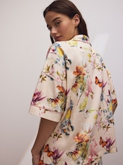 Cream Butterfly Jersey Button Through Short Set Pyjamas - Image 3 of 11