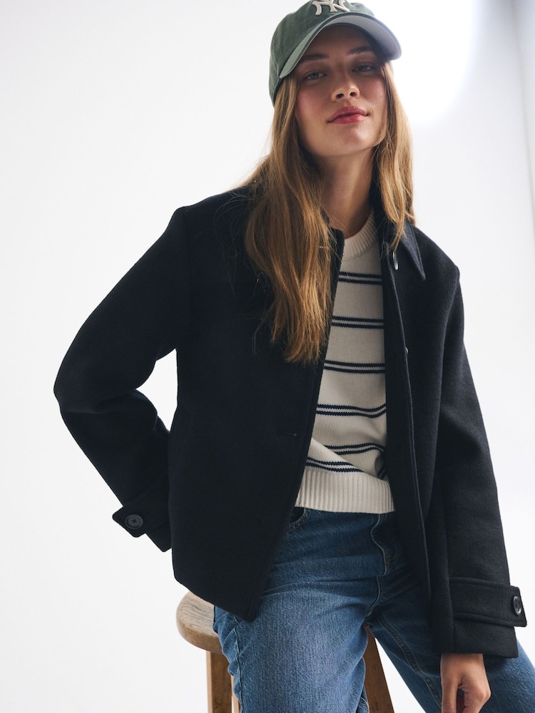 Abercrombie & Fitch Brown Wool Short Button Through Jacket - Image 1 of 9 Abercrombie & Fitch Brown Wool Short Button Through Jacket - Image 1 of 9