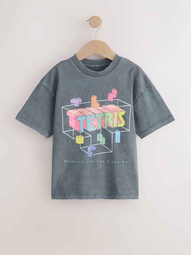 Charcoal Grey Tetris Short Sleeve T-Shirt (3-16yrs) - Image 1 of 4 Charcoal Grey Tetris Short Sleeve T-Shirt (3-16yrs) - Image 1 of 4