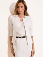 Lipsy White Cropped Collarless Blazer - Image 2 of 4