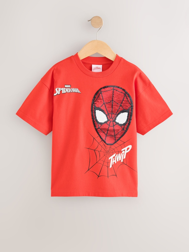 Red Sequin Spiderman Short Sleeve T-Shirt (3-16yrs) - Image 1 of 5