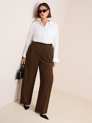 Friends Like These Brown Curve Premium Elastic Back Tailored Wide Leg Trousers - Image 1 of 4