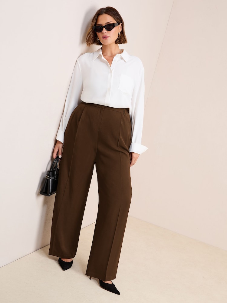 Friends Like These Brown Curve Premium Elastic Back Tailored Wide Leg Trousers - Image 1 of 4