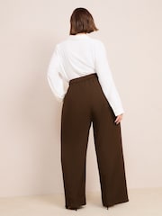 Friends Like These Brown Curve Premium Elastic Back Tailored Wide Leg Trousers - Image 4 of 4