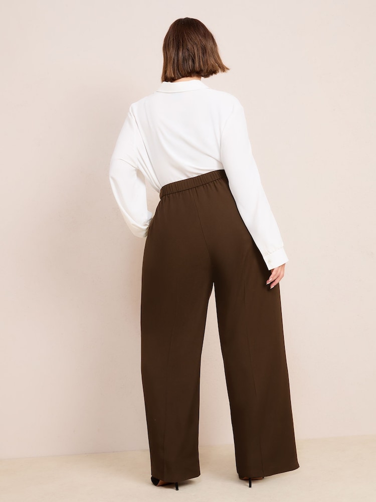 Friends Like These Brown Curve Premium Elastic Back Tailored Wide Leg Trousers - Image 4 of 4