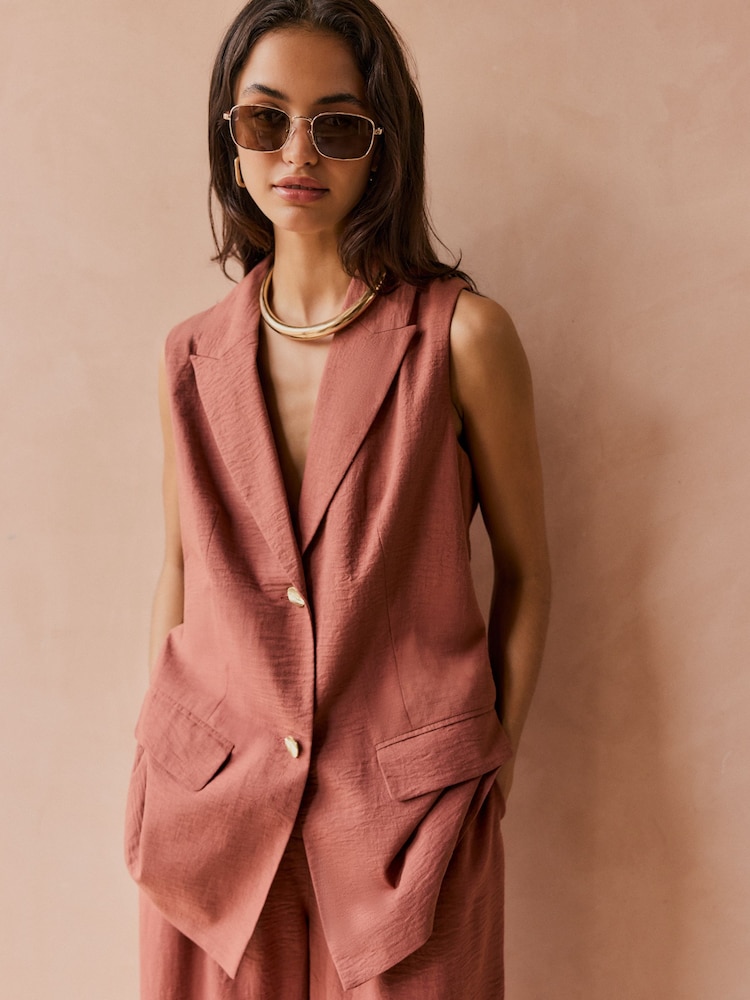 Friends Like These Rust Red Linen Look Sleeveless Blazer - Image 1 of 5