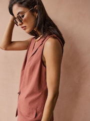Friends Like These Rust Red Linen Look Sleeveless Blazer - Image 2 of 5