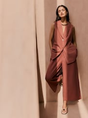 Friends Like These Rust Red Linen Look Sleeveless Blazer - Image 3 of 5
