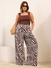 Friends Like These Brown Zebra Curve Super Wide Leg Trousers with Linen - Image 4 of 5