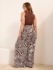 Friends Like These Brown Zebra Curve Super Wide Leg Trousers with Linen - Image 5 of 5