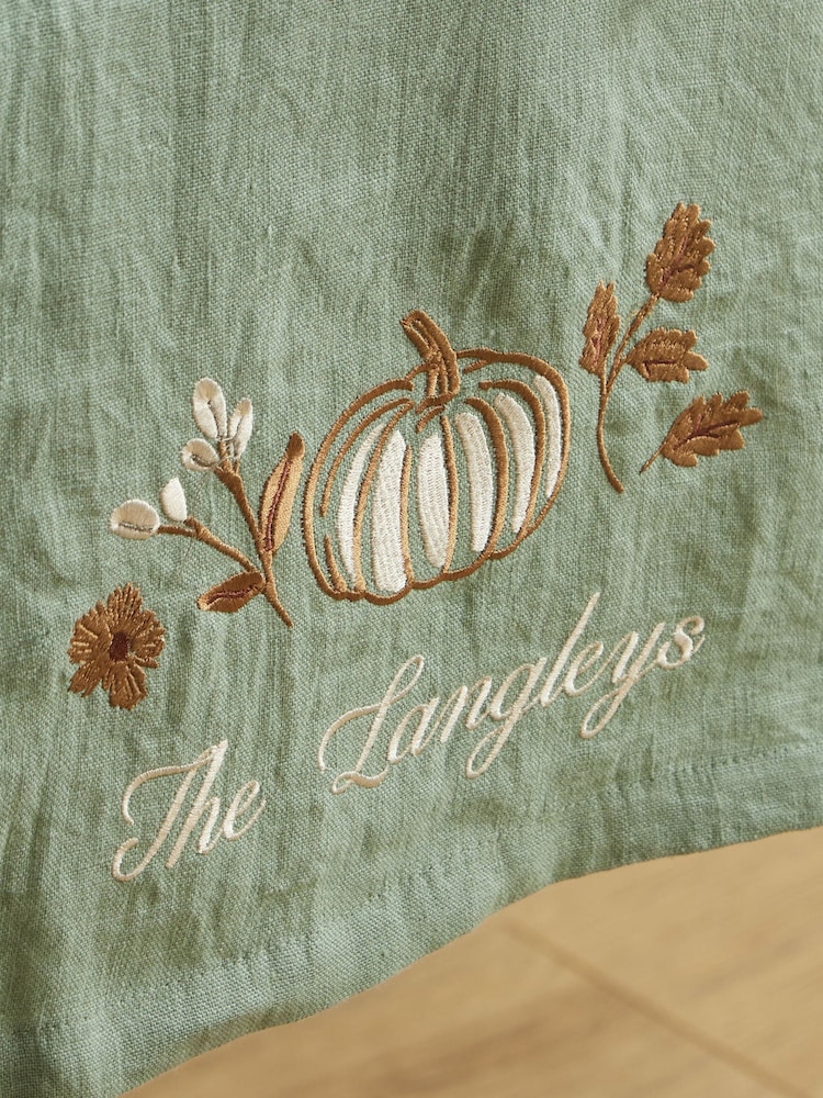 Made Yours Green Personalised Autumn Rosemary Linen Table Runner - Image 2 of 2 Made Yours Green Personalised Autumn Rosemary Linen Table Runner - Image 2 of 2
