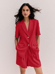 Friends Like These Red Premium Tailored Linen Rich Short Sleeve Blazer - Image 3 of 4