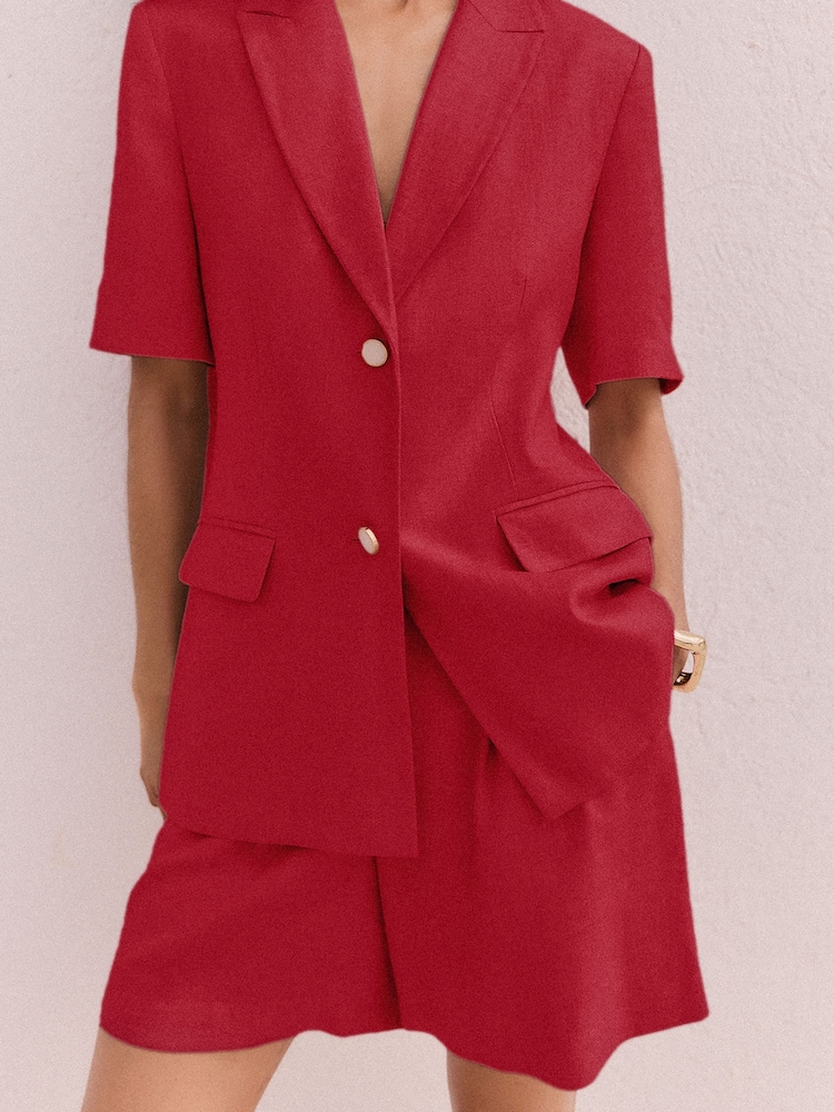 Friends Like These Red Premium Tailored Linen Rich Short Sleeve Blazer - Image 4 of 4