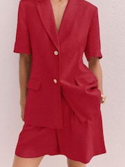 Friends Like These Red Premium Tailored Linen Rich Shorts - Image 4 of 4