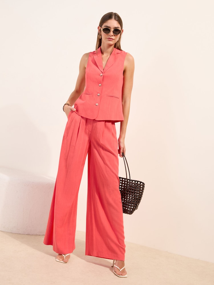 Friends Like These Coral Pink Tailored Waistcoat with Linen - Image 2 of 5