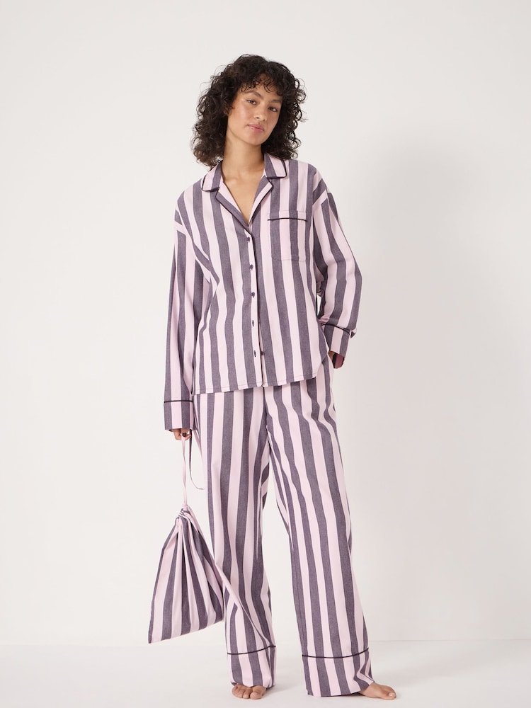 Hush Purple Brushed Cotton Striped Pyjamas - Image 1 of 6