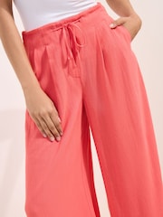 Friends Like These Coral Pink Super Wide Leg Trousers with Linen - Image 3 of 5