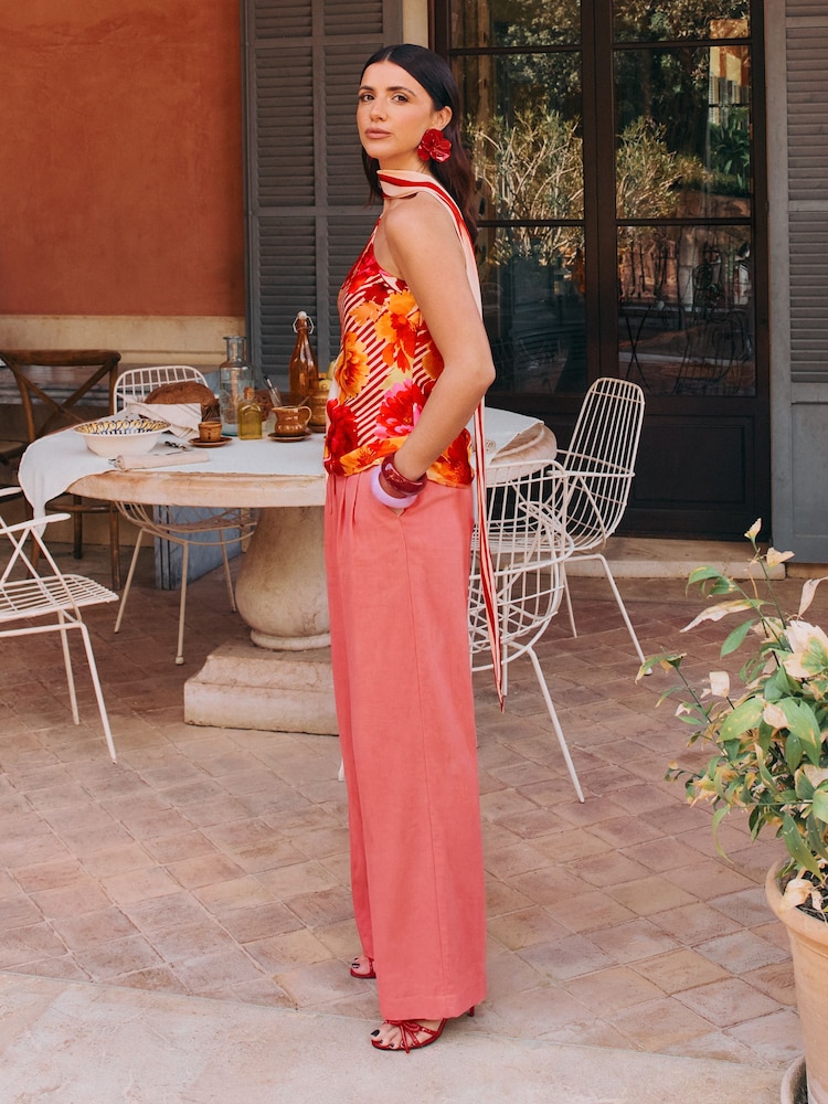 Coral cor-de-rosa - Friends Like These Super Calças de linho com perna larga - Imagem 4 de 4