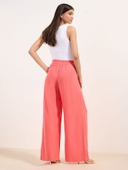Friends Like These Coral Pink Super Wide Leg Trousers with Linen - Image 5 of 5