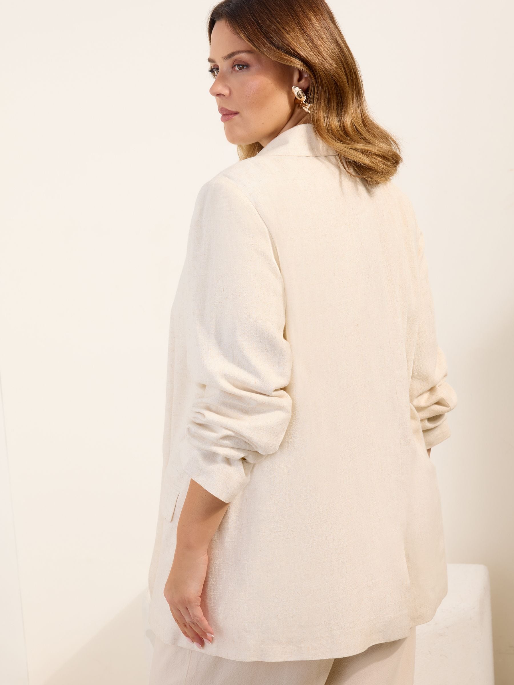 Buy Friends Like These Beige Curve Boyfriend Blazer with Linen