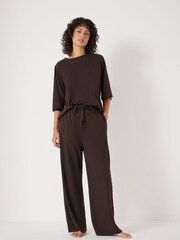 Hush Dark Brown Midy Cotton Slub Contrast Cord Pyjamas - Image 1 of 6