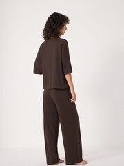 Hush Dark Brown Midy Cotton Slub Contrast Cord Pyjamas - Image 2 of 6