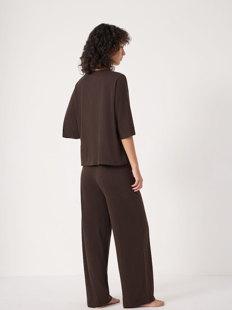 Hush Dark Brown Midy Cotton Slub Contrast Cord Pyjamas - Image 2 of 6