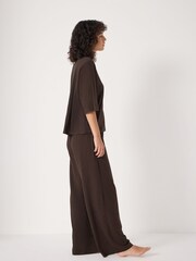 Hush Dark Brown Midy Cotton Slub Contrast Cord Pyjamas - Image 3 of 6