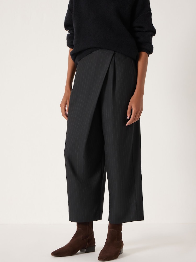 Hush Black Pinstripe Wrap Detail Trousers - Image 1 of 5